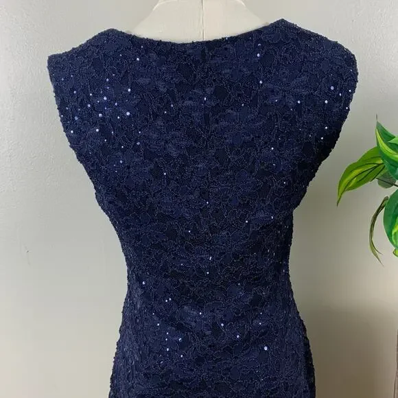 Dressbarn Collection Navy Blue Sleeveless Sequin V Neck Dress Size 8 - Picture 5 of 10